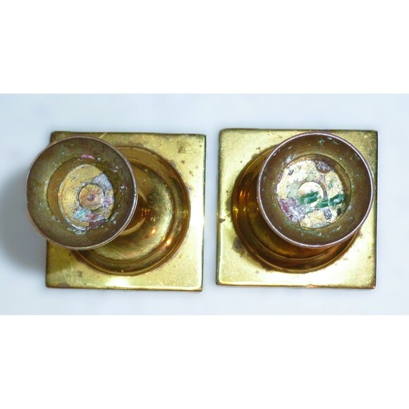 Pair of Vintage Solid Brass Seiden Candlesticks 5" Tall Square Base Needs Polish - Picture 6 of 6